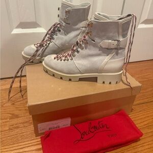 Christian Louboutin White Lace Up Boots women size 40.5 authentic U/S size 9-10